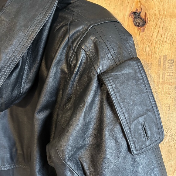 Vintage 90s D.A.N.Y Black Leather Lined Long Drawstring Jacket Coat Classic Sz S - Picture 6 of 9